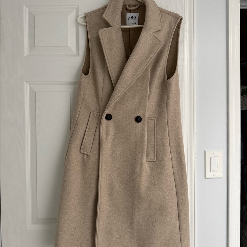 Zara Beige Double-Breasted Vest Jacket